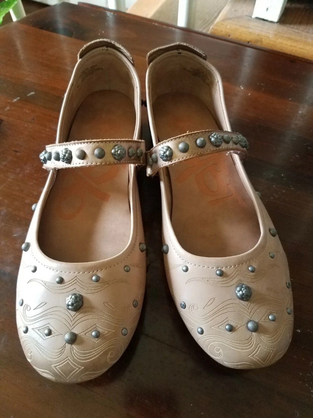 OTBT Gamine 2 Mary Jane Flat Shoes-Warm Pink-Leather-Studs-Laser Etching-Size 6M
